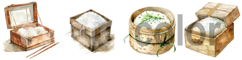 Sticky rice box, watercolor illustration