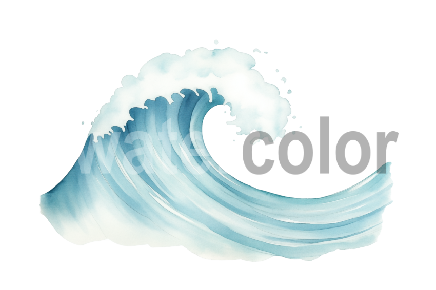 Watercolor illustration of a curling ocean wave