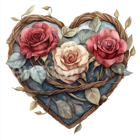 Watercolor Victorian Love Heart Illustration