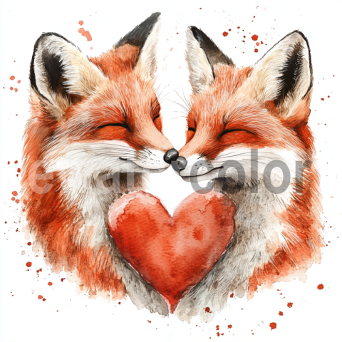Watercolor Loving Foxes