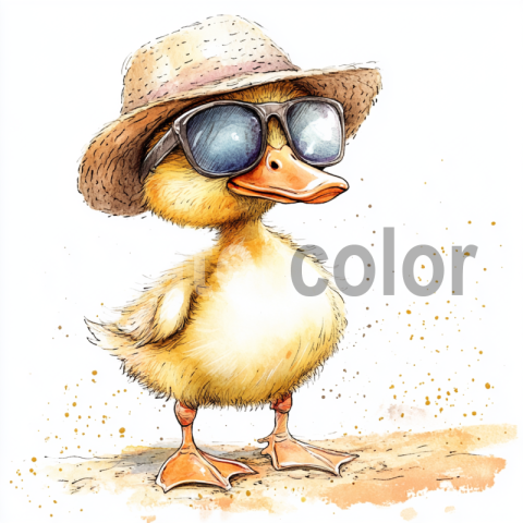 Watercolor Duckling with Sunglasses