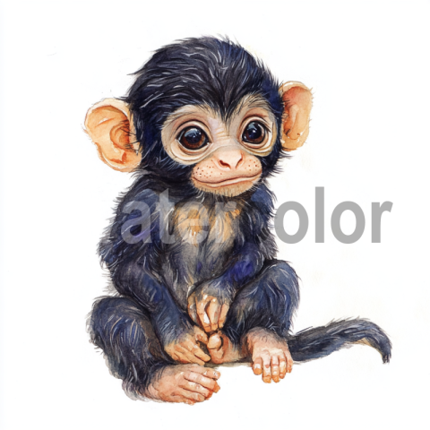 Watercolor Cute Monkey