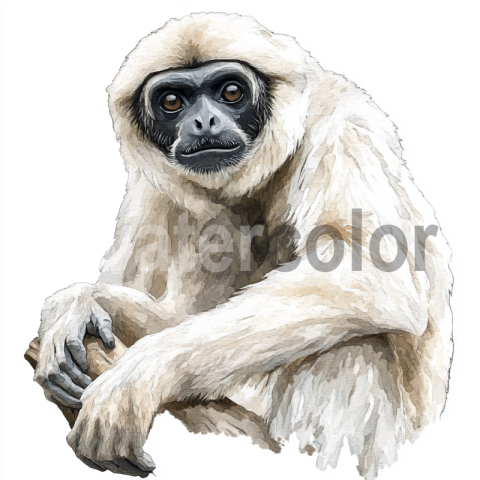 Watercolor Müller's Gibbon Portrait