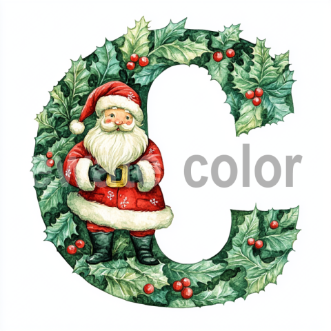 Watercolor Christmas Monogram C