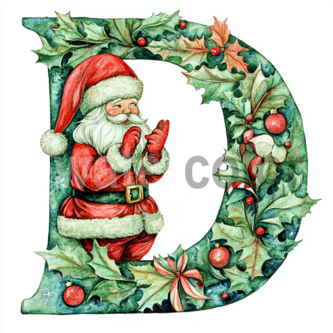 Watercolor Christmas Monogram D