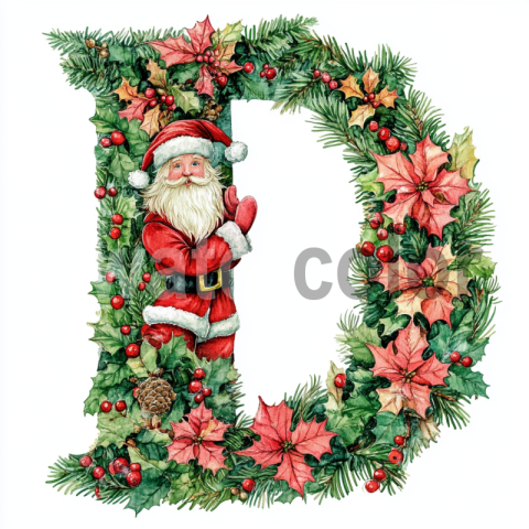 Watercolor Festive D with Santa