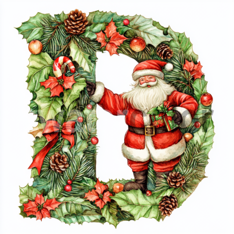 Christmas watercolor "D" letter