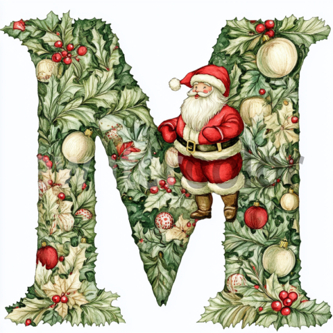 Watercolor Christmas Letter M