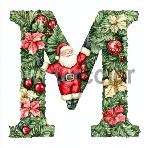 Watercolor Festive M with Santa