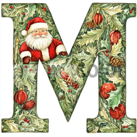 Watercolor Santa in the Holly M