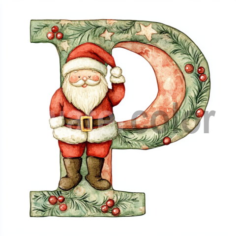 Watercolor Christmas Monogram P
