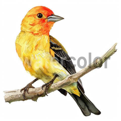 Watercolor Western Tanager bird illustration