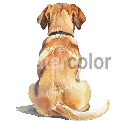 Watercolor hand painted back view of a dog clipart