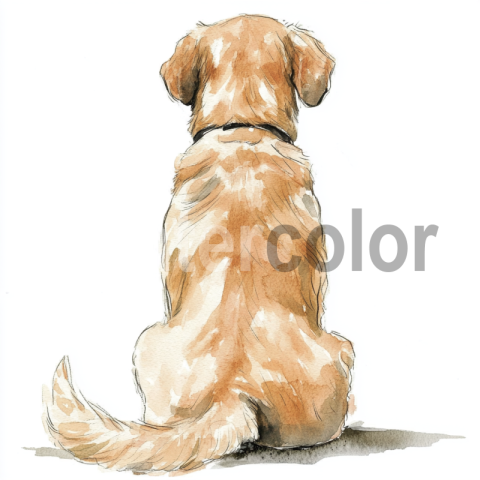 Watercolor Golden Retriever Back View illustration