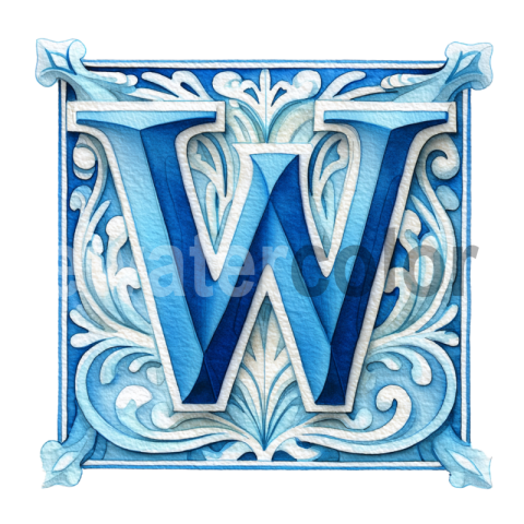 Historiated capital letter W, soft and elegant design, paper texture
