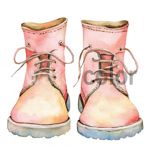 Watercolor Painting of a Pair of Pink Country Boots