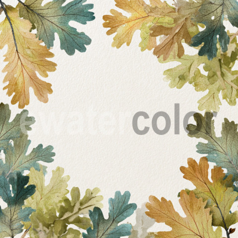 Watercolor border of oak leaves in Autumnal Tones on Textured Paper