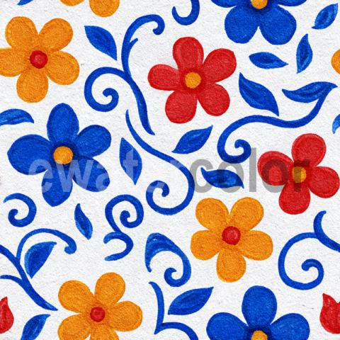 Watercolor Vibrant Folk Floral Seamless Pattern