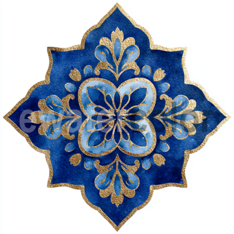 Watercolor Blue Gold Italian Geometric Tile Clipart