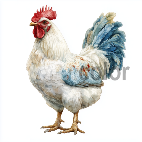 Realistic watercolor chicken: high detail illustration