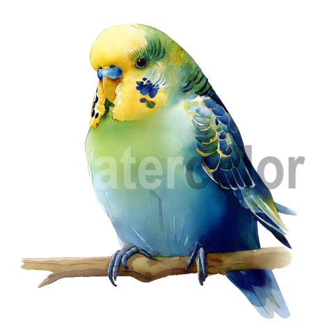 Watercolor parrot on a tree branch. Isolated on a transparent background